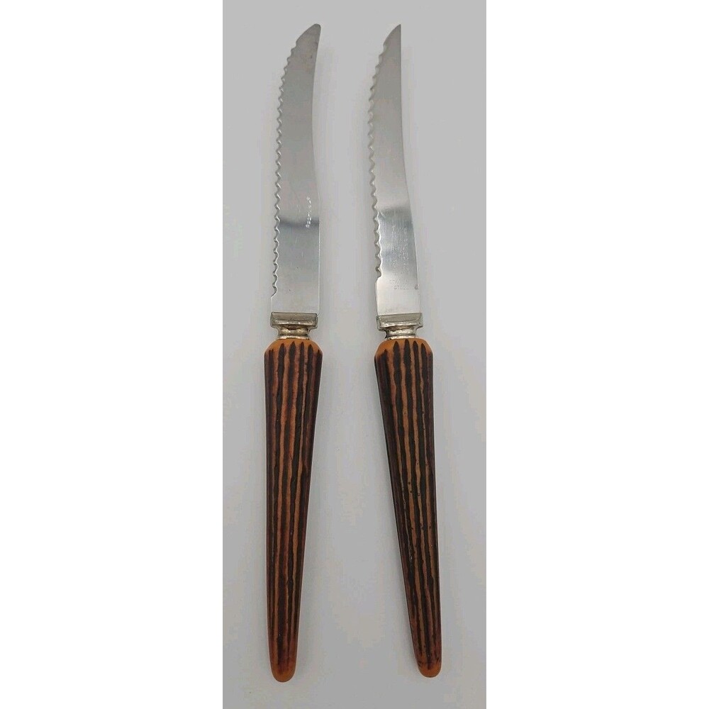 Vtg  Regent Sheffield Knives Set of 2 England  Stainless Steel Faux Antler